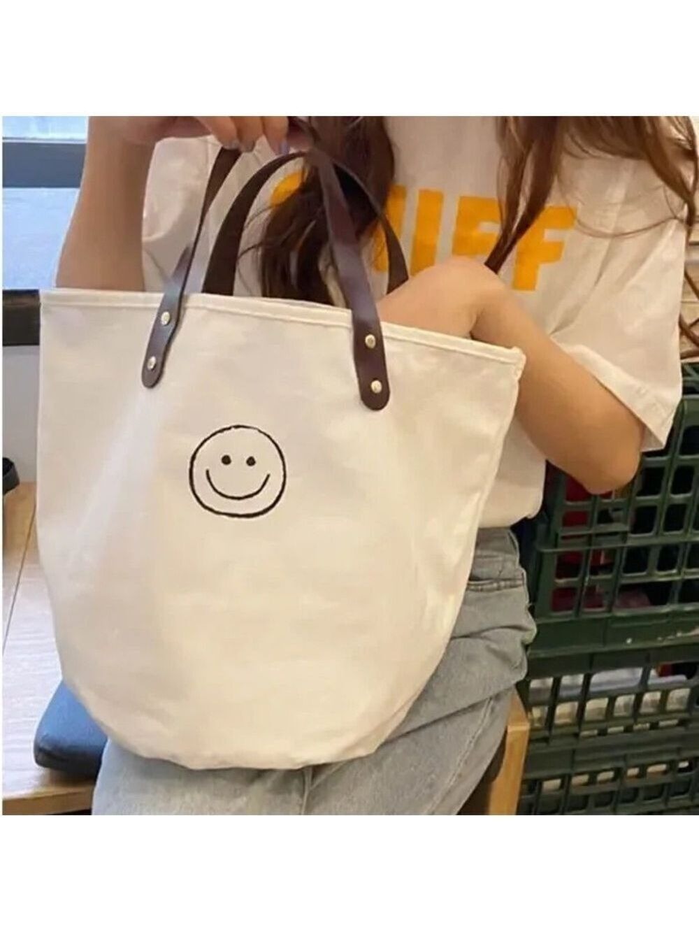 Canvas Smiling Face Tote - Picture 3 of 8
